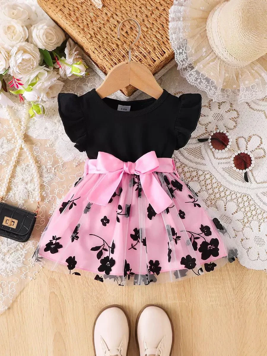 Girls' Flying Sleeve Mesh Dress,