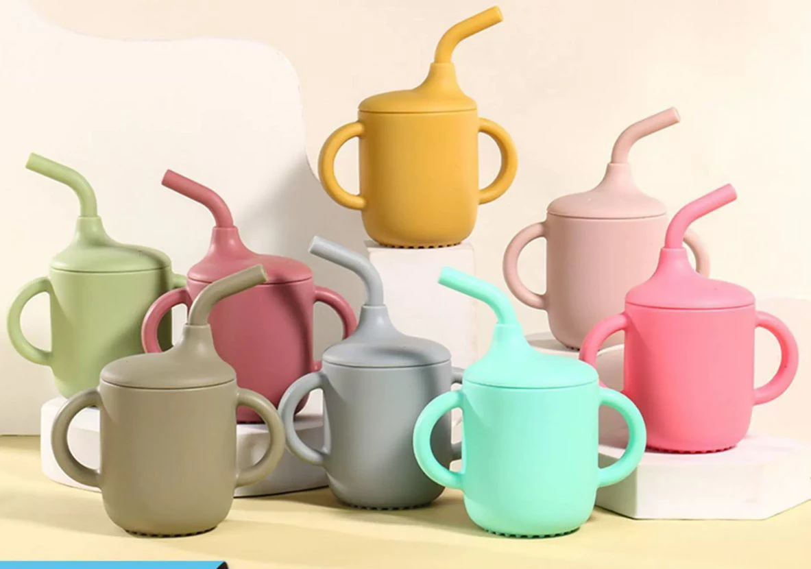 Silicone Cup Suction Tube Cup Baby Drinking Cup