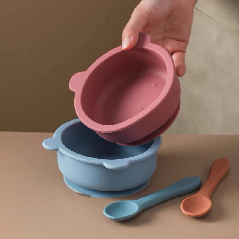 Children's Silicone Food Supplemented Spoon Bear Suction Bowl