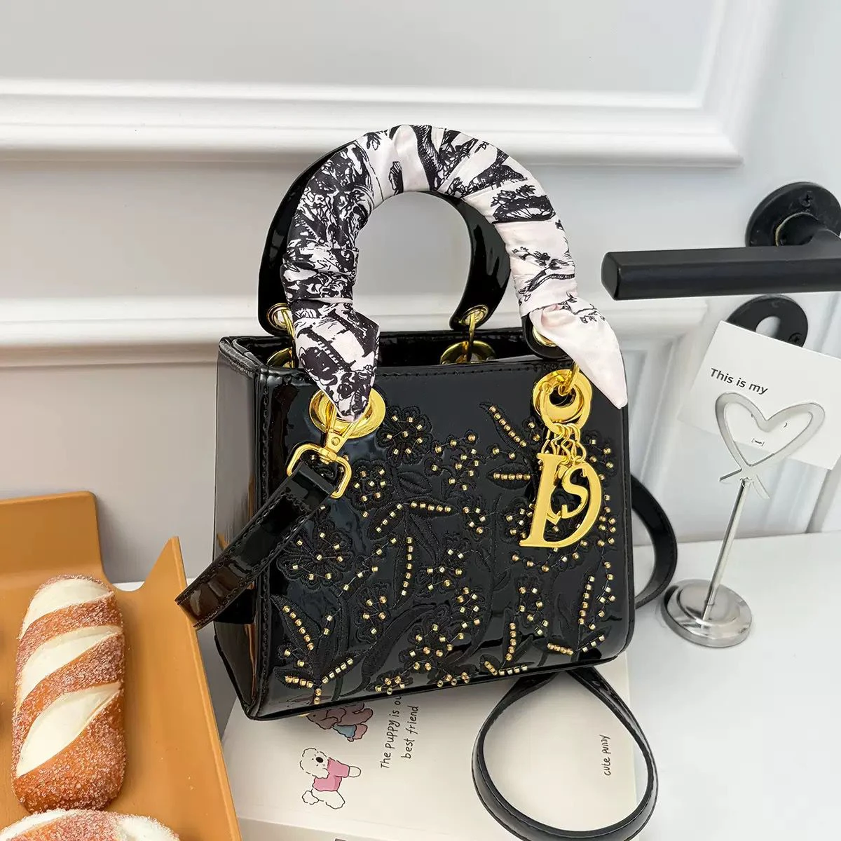 Cross-border 2026 new heavy industry silk scarf handbag