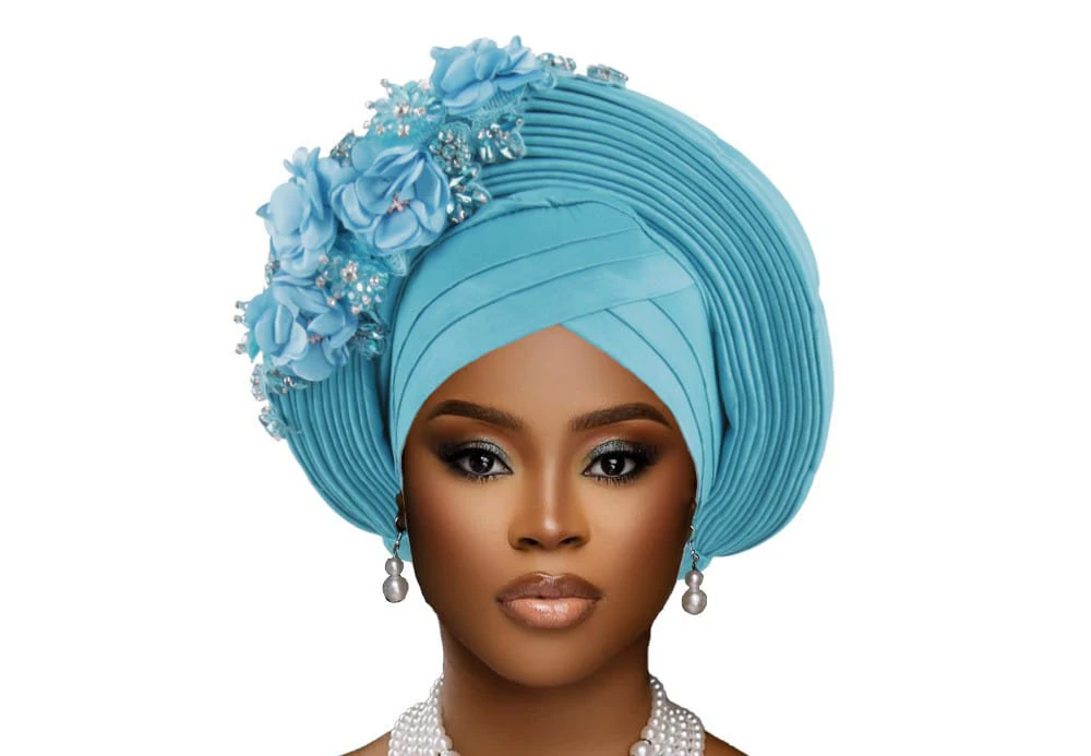 West African Nigerian Wedding Heavy-Duty Layered Appliqué Headscarf Cap thumbnail