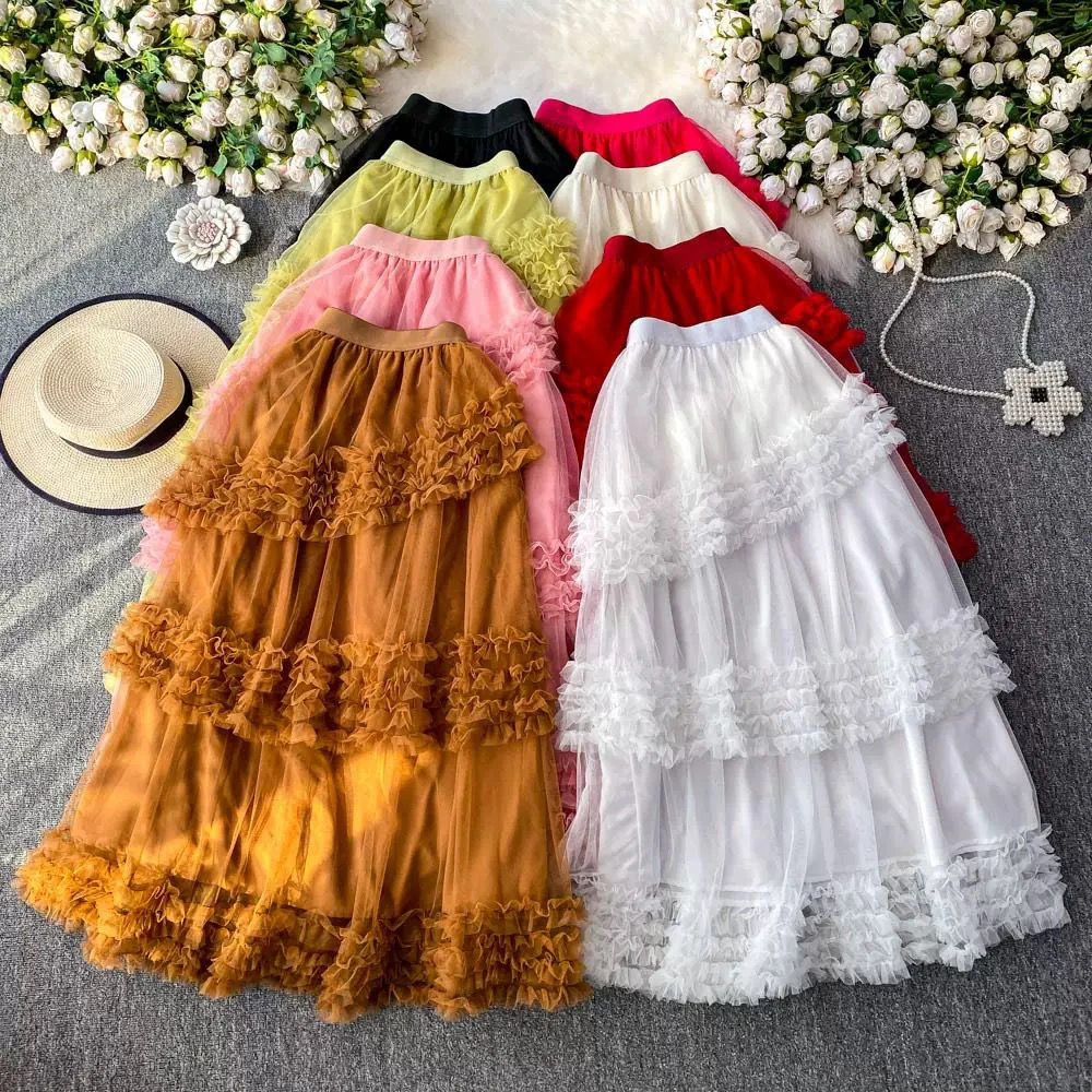 Super Fairy White Mesh Stitching Skirt Women's