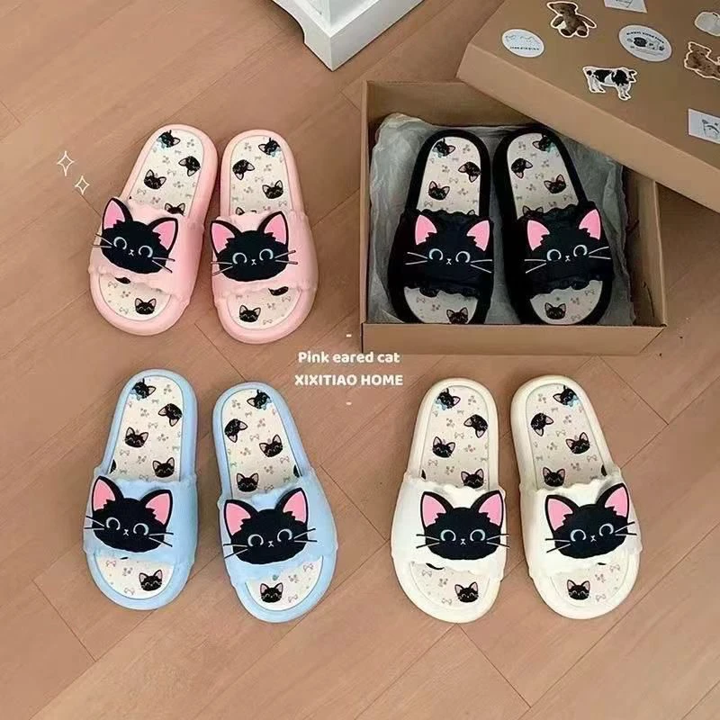 Net red cute sweet cool black cat slippers thumbnail