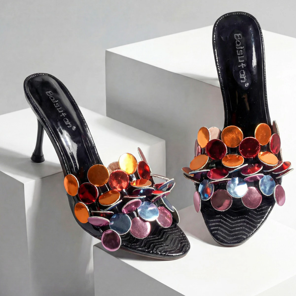 Floral High-Heeled Open-Toe Slip-On Sandals for Women thumbnail