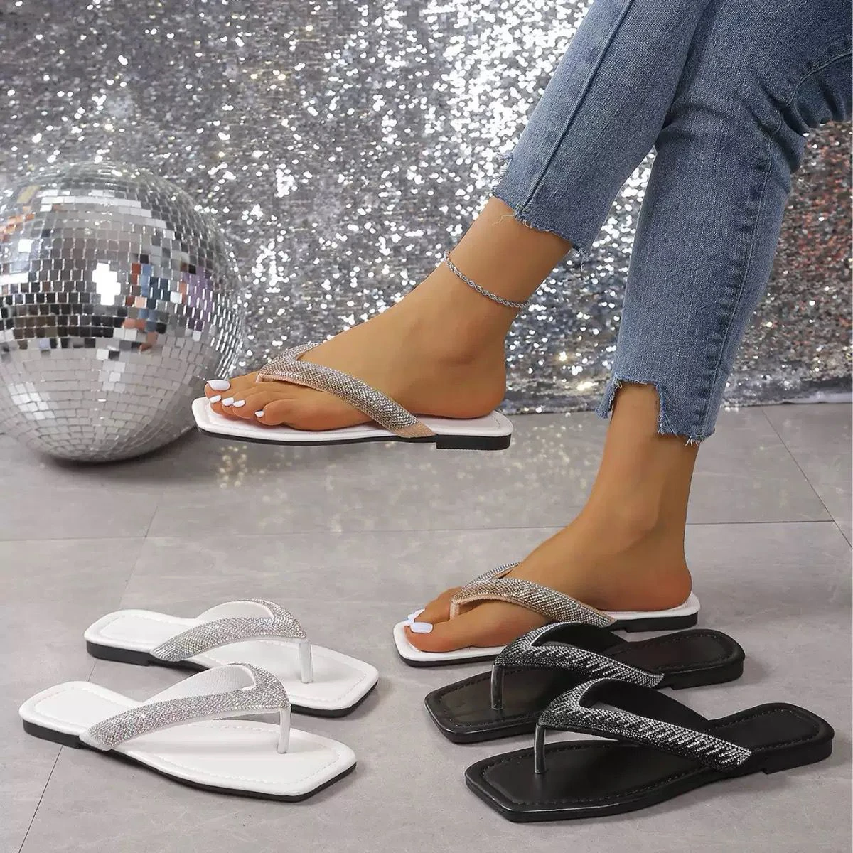 Rhinestone Flip-Flops for Women