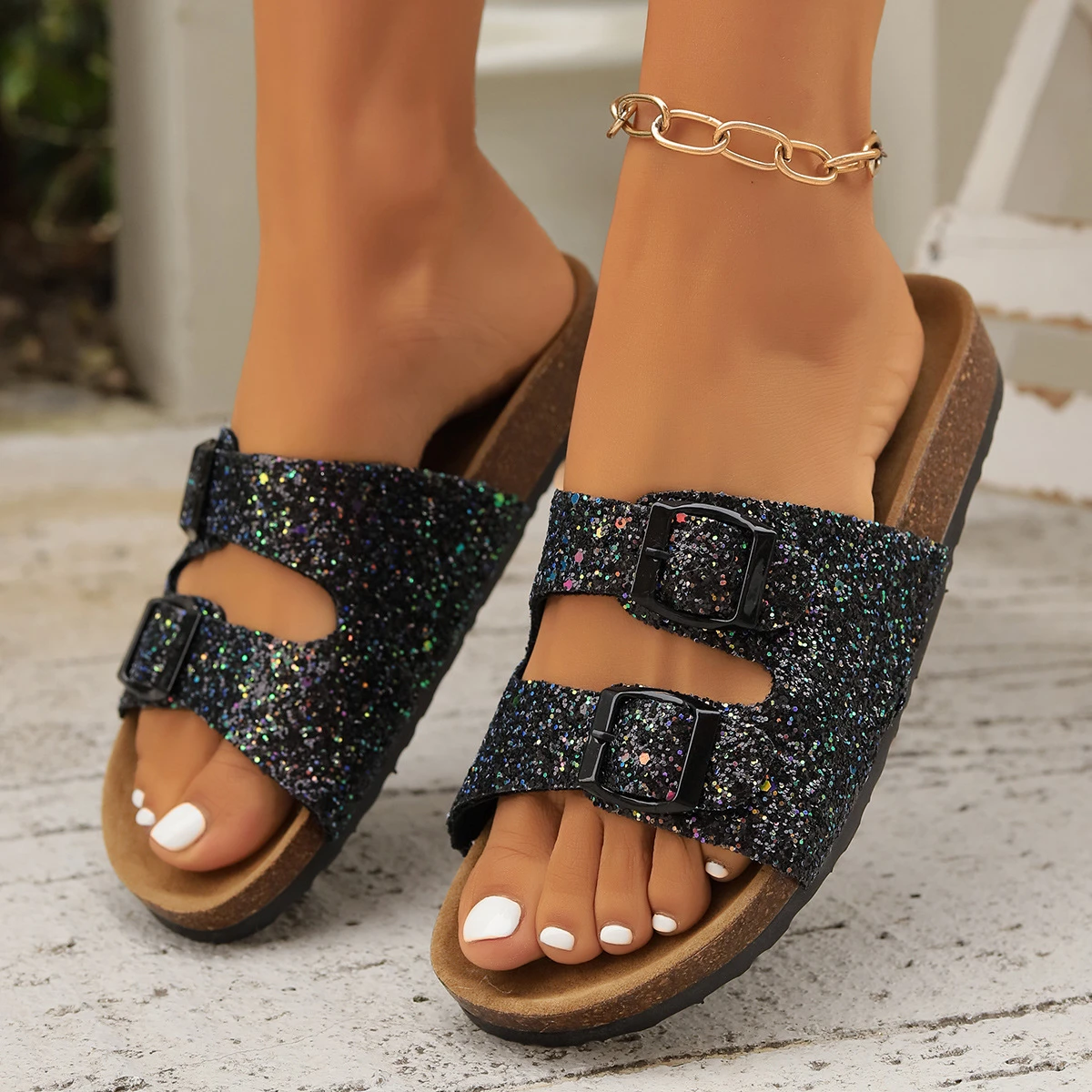 Double Buckle Slide Sandals thumbnail