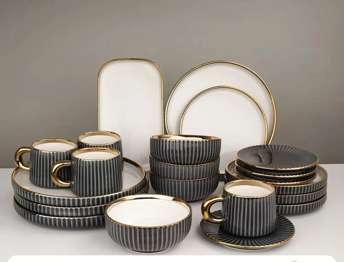 Dark Gray Classy Accessible Luxury Ceramic Tableware Set