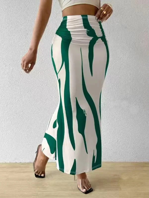 The Women's High waist Pleated pattern graphic print mermaid skirt