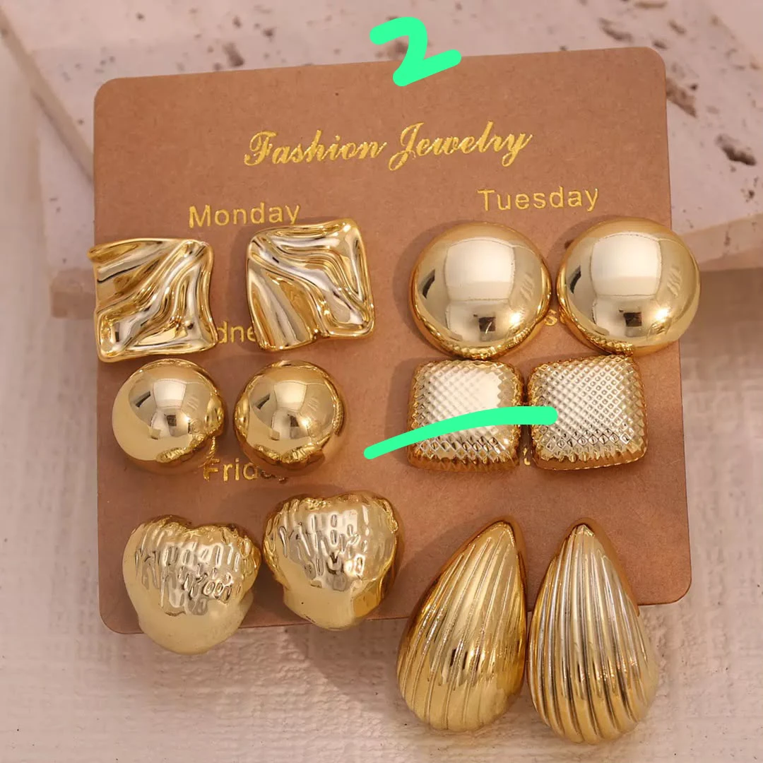 6-pair gold fashion earring set