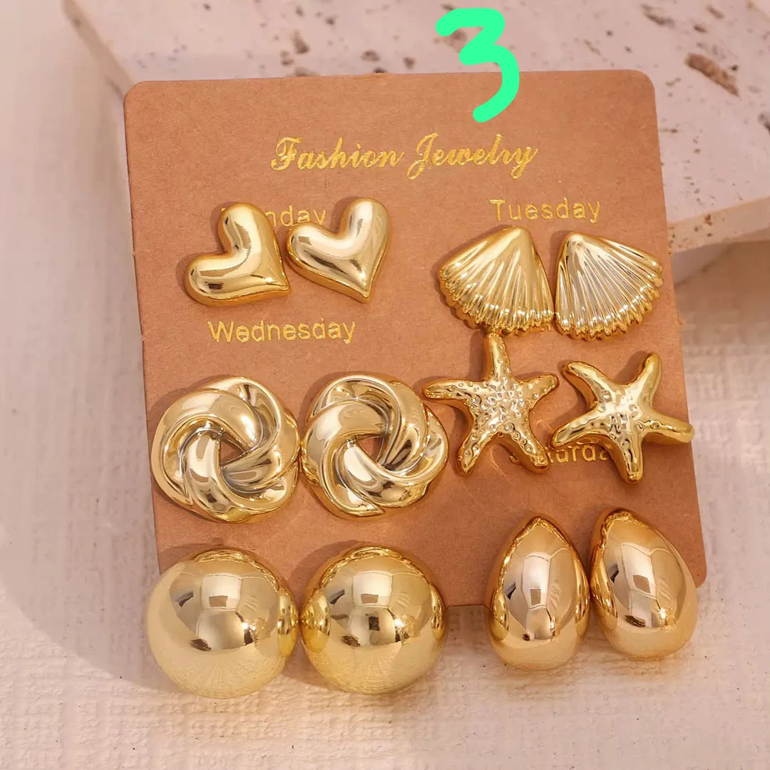 6-pair gold fashion earring set thumbnail