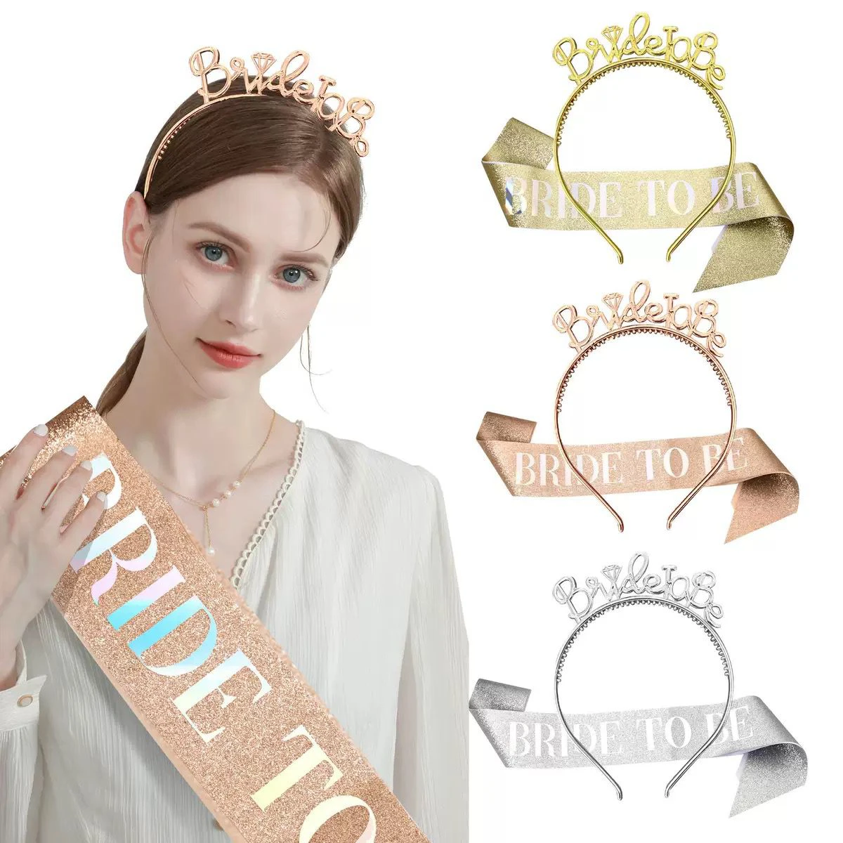 Cross-Border Bridal crown and ribbon