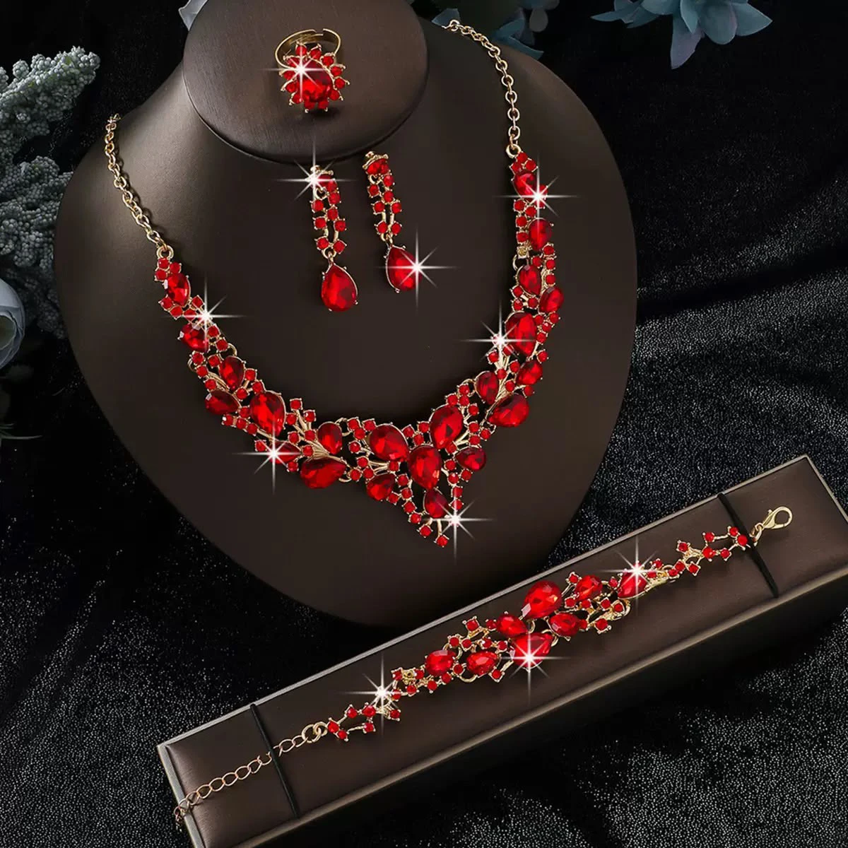 Crystal necklace,earrings, bracelet and ring sets