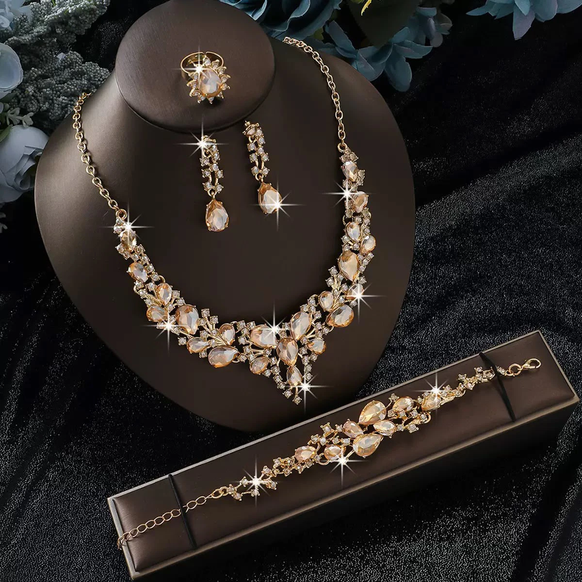 Crystal necklace,earrings, bracelet and ring sets thumbnail