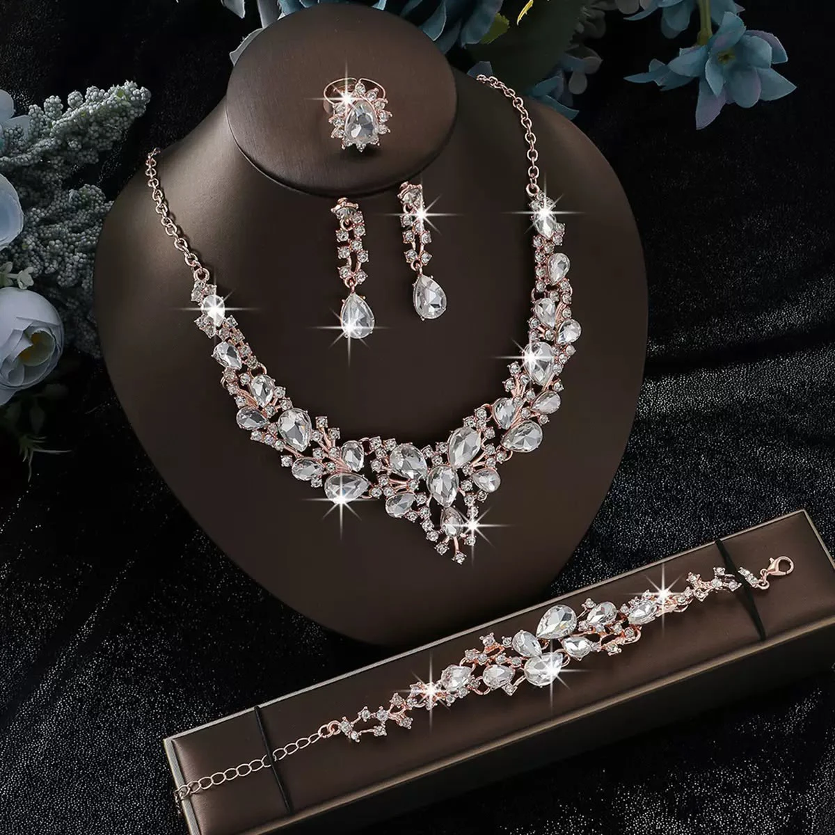 Crystal necklace,earrings, bracelet and ring sets thumbnail