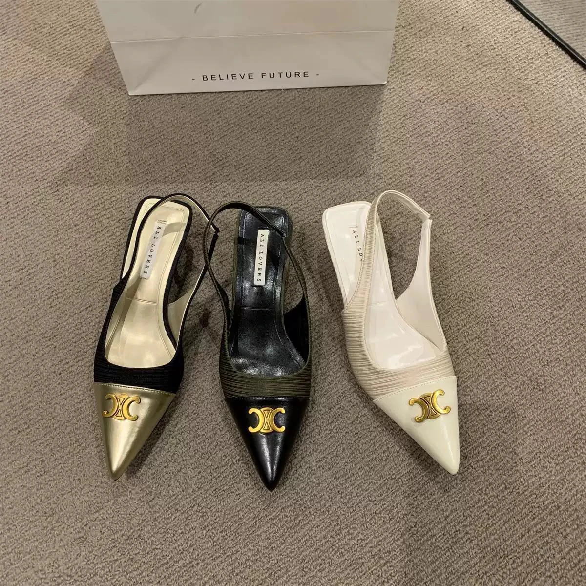 Pointed toe half -cap heels