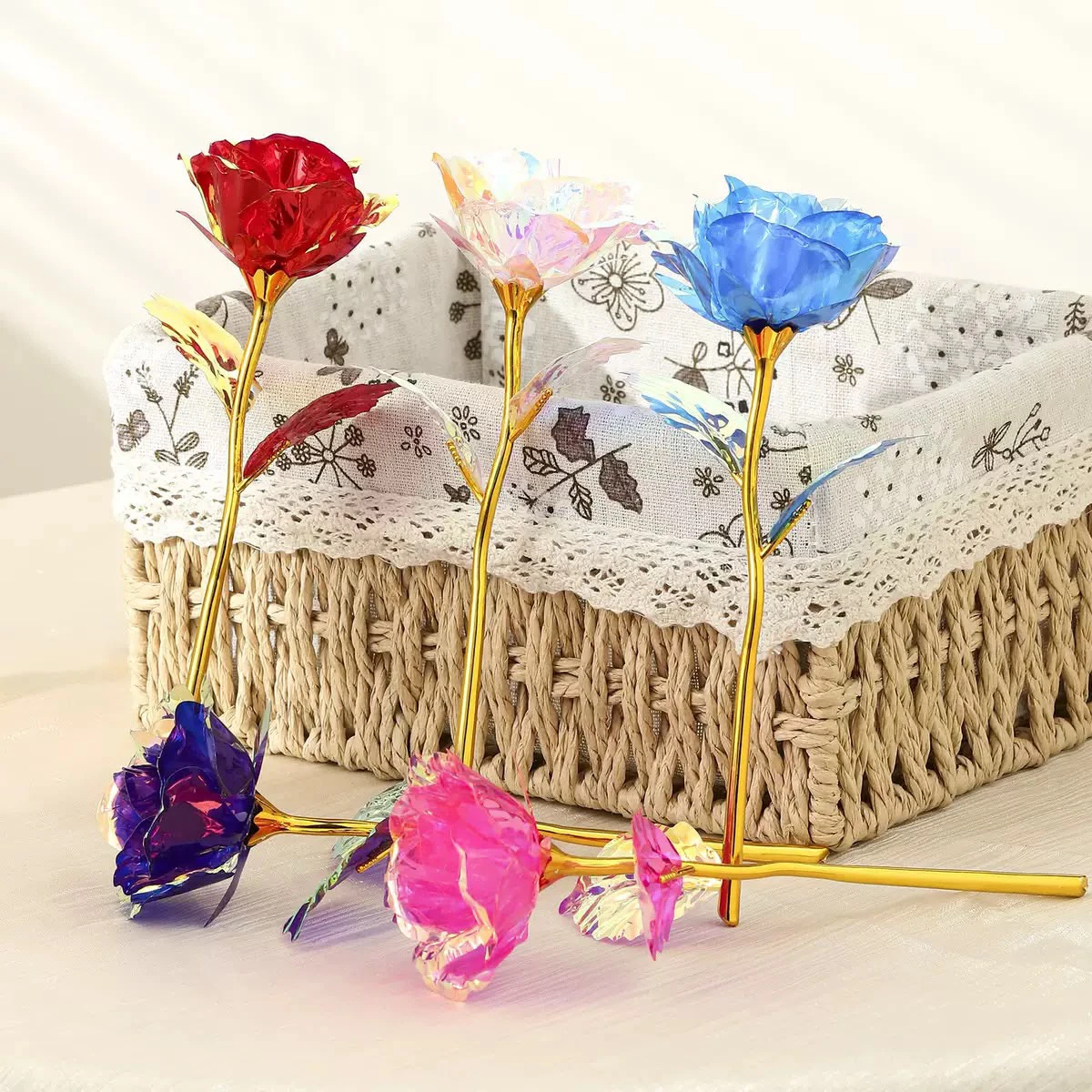18cm Gold Foil Flower with Iridescent Rose Petals
