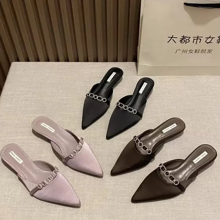 Elegant Pointed Toe New Low Heel Slippers for Women.