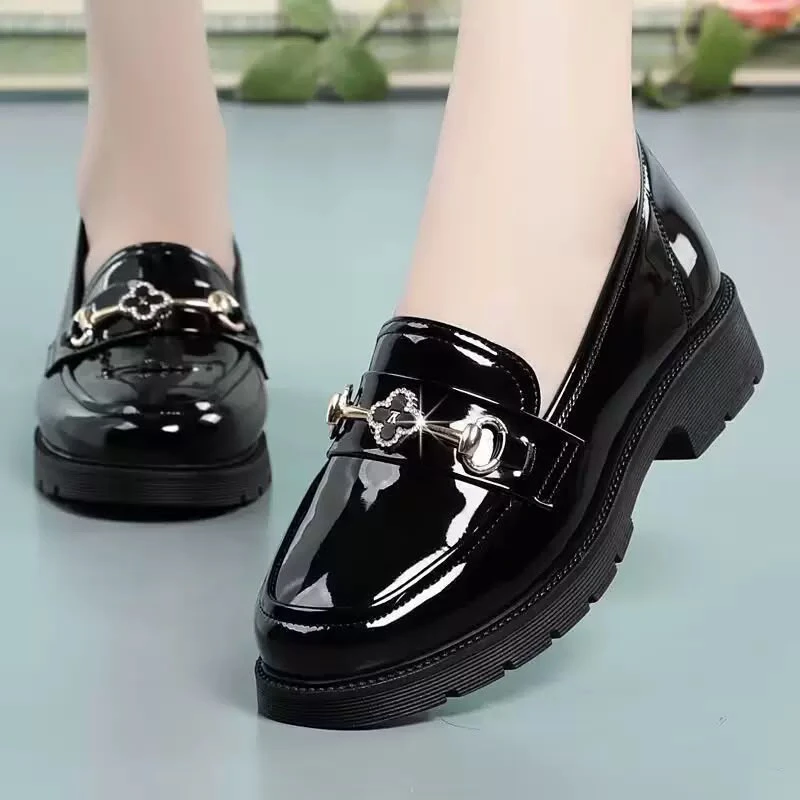 Black Thick-Soled Loafers for Women