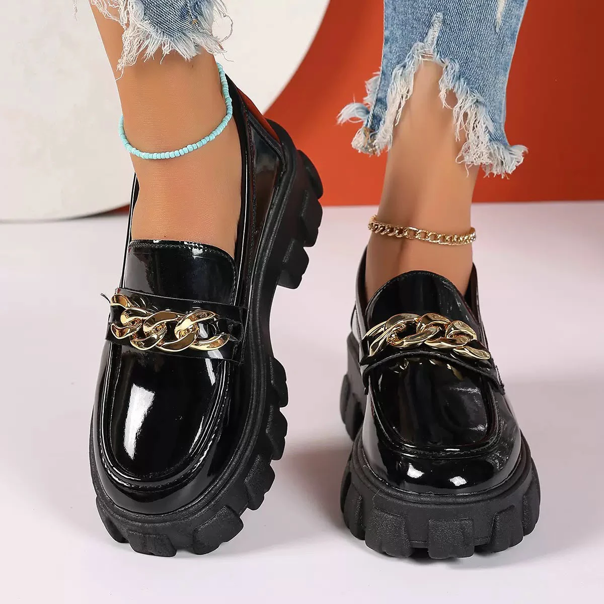 Vintage Metal Buckle Slip-on Loafers