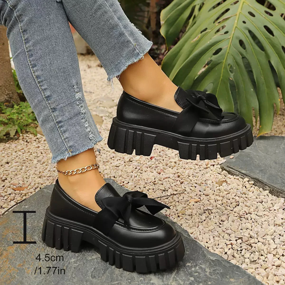 Casual Black Bowknot Accessories Versatile Loafers
