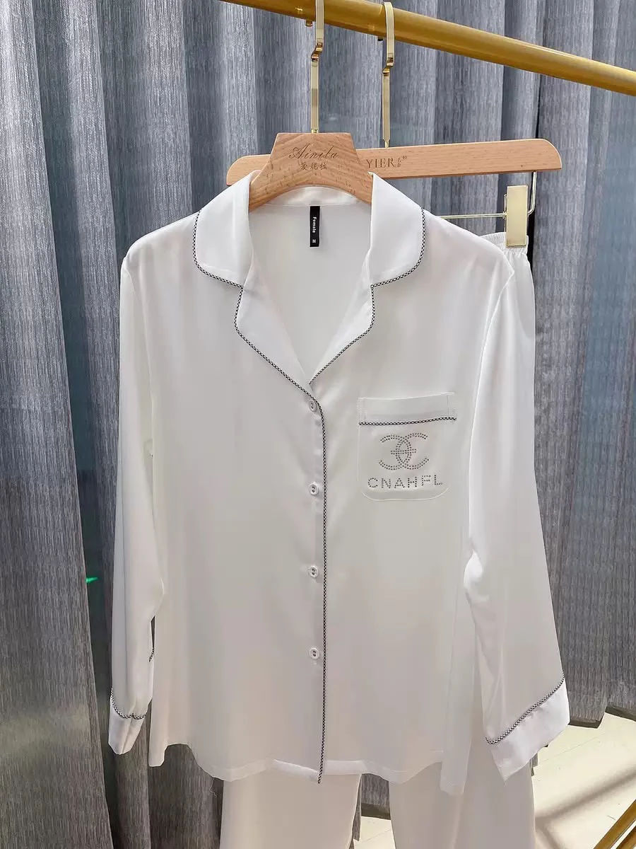 Ice silk pajamas long sleeve two piece thumbnail