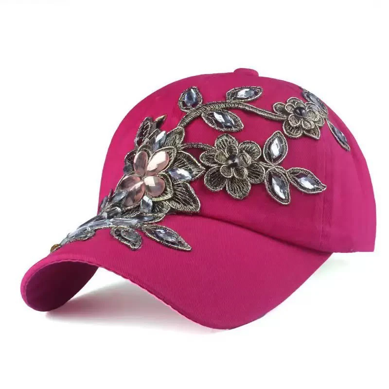 Women's Cotton Hats, Handmade Rhinestone-Embellished