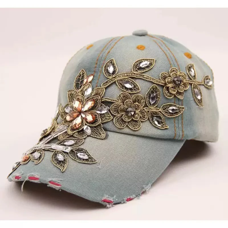 Women's Cotton Hats, Handmade Rhinestone-Embellished thumbnail