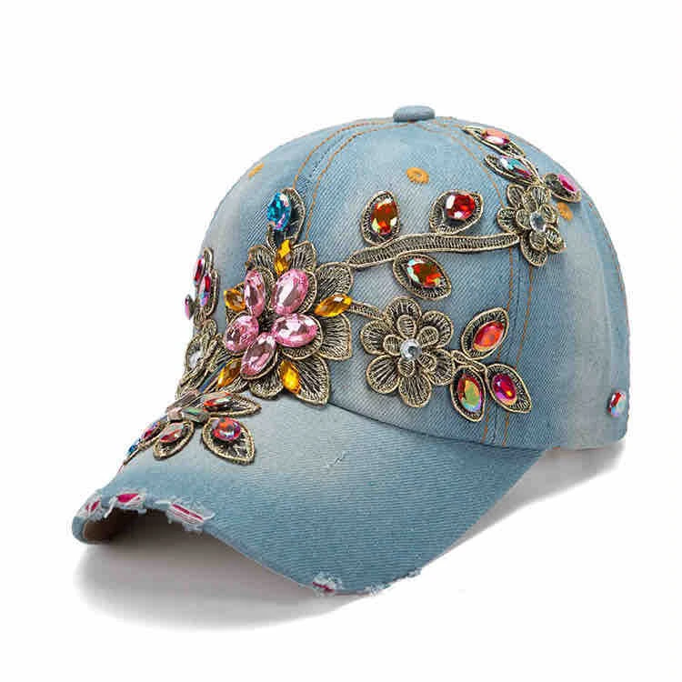 Women's Cotton Hats, Handmade Rhinestone-Embellished thumbnail