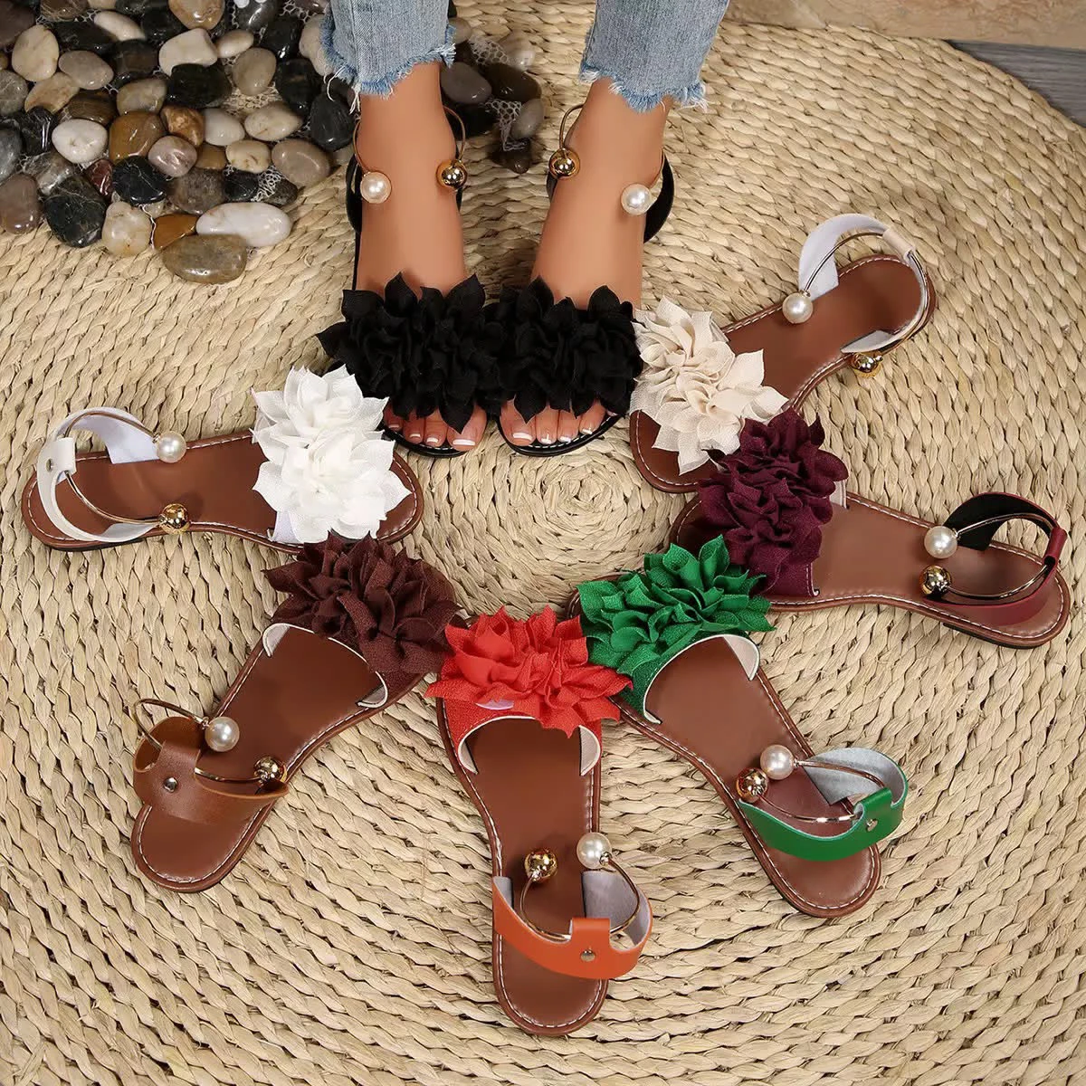 Flat Pearl Slip-On Sandals for Women