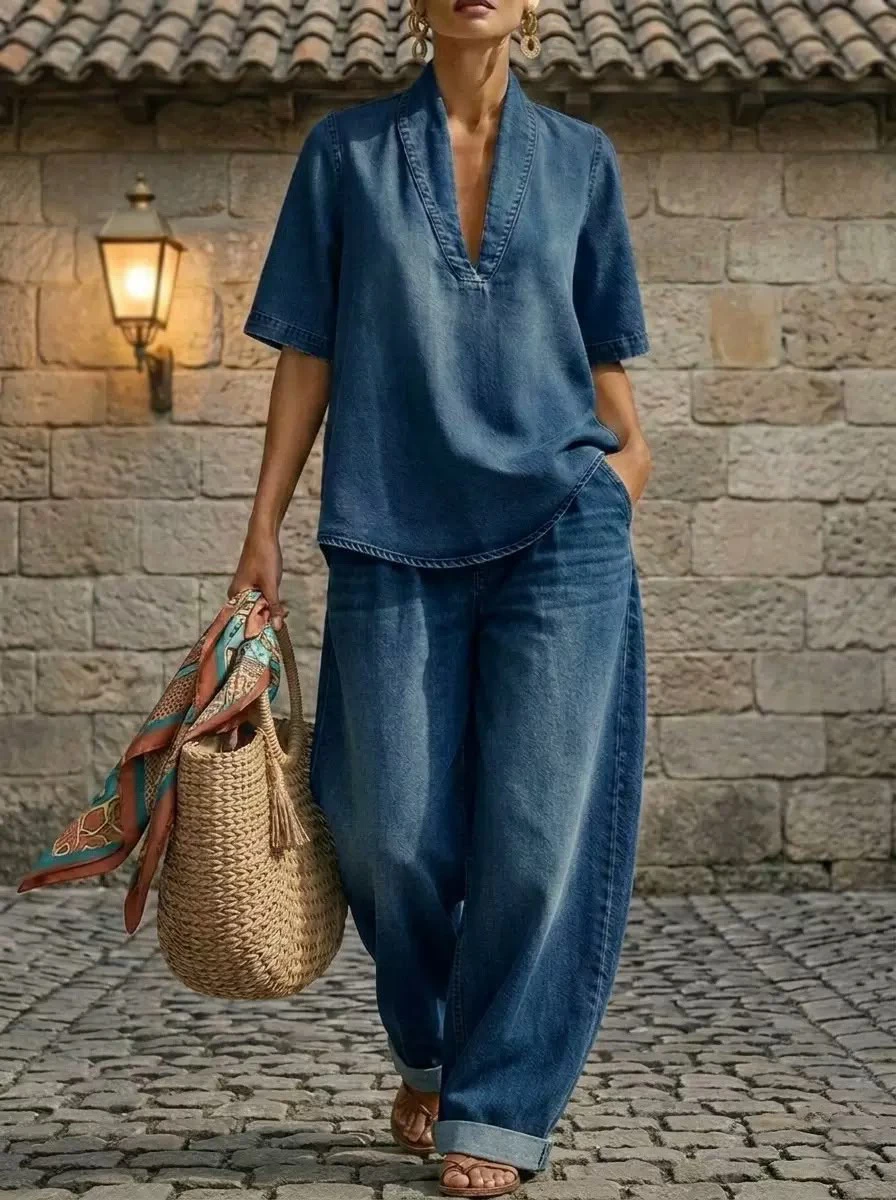 Denim two piece outfit