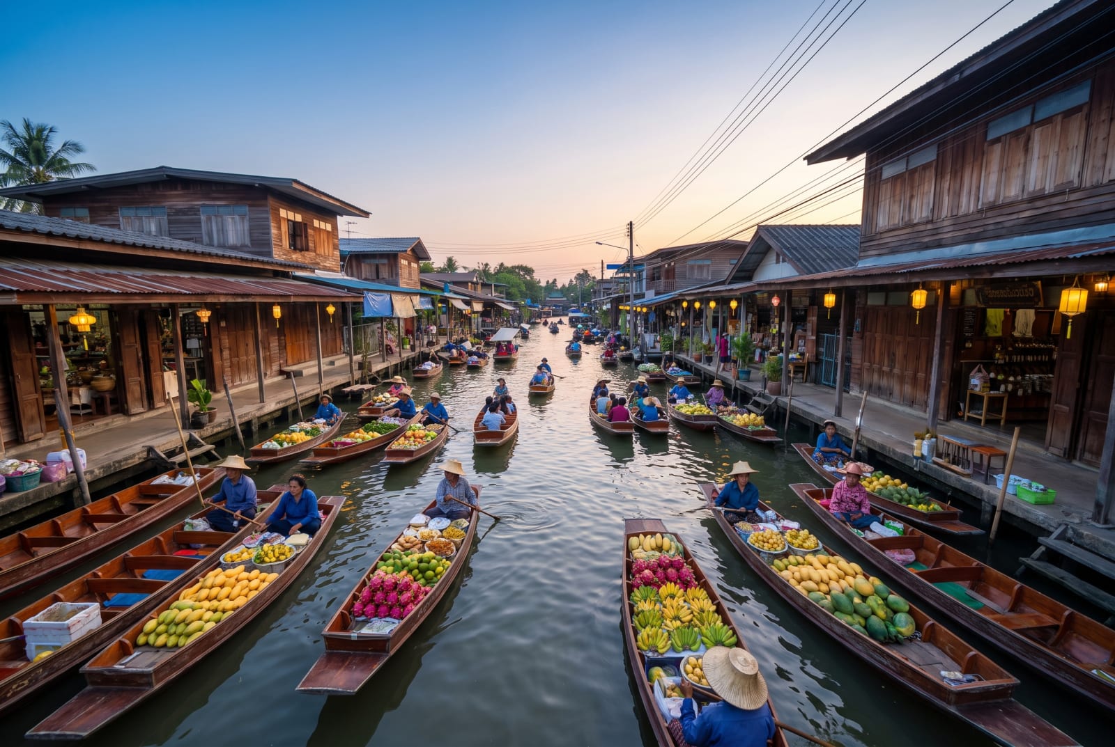 Damnoen Saduak floating market — boats laden with fruit
