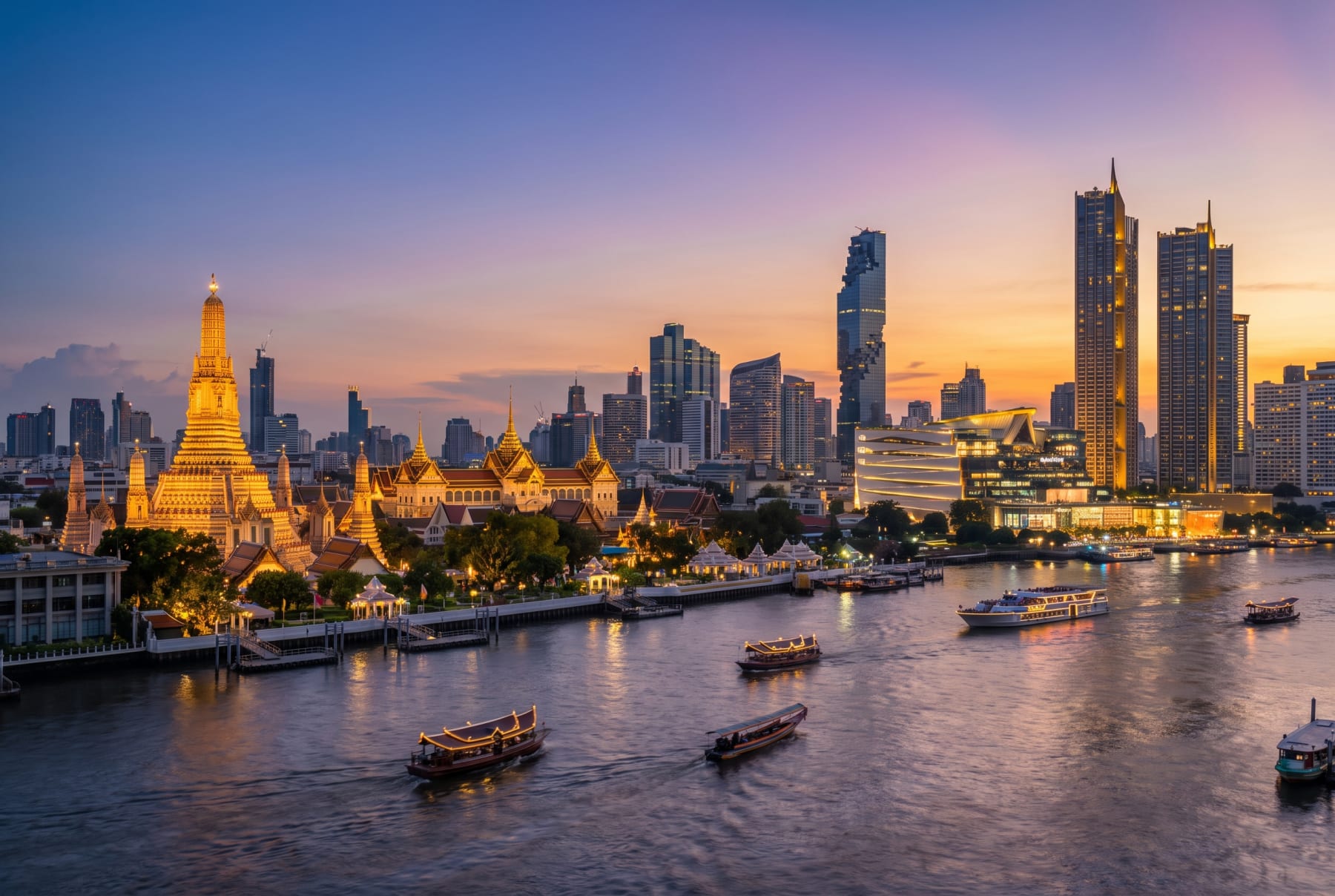 Bangkok skyline along the Chao Phraya river