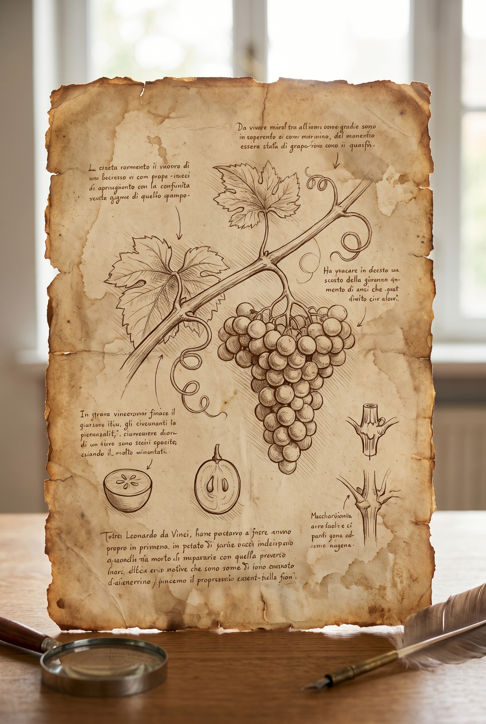 Da Vinci style study of a grapevine