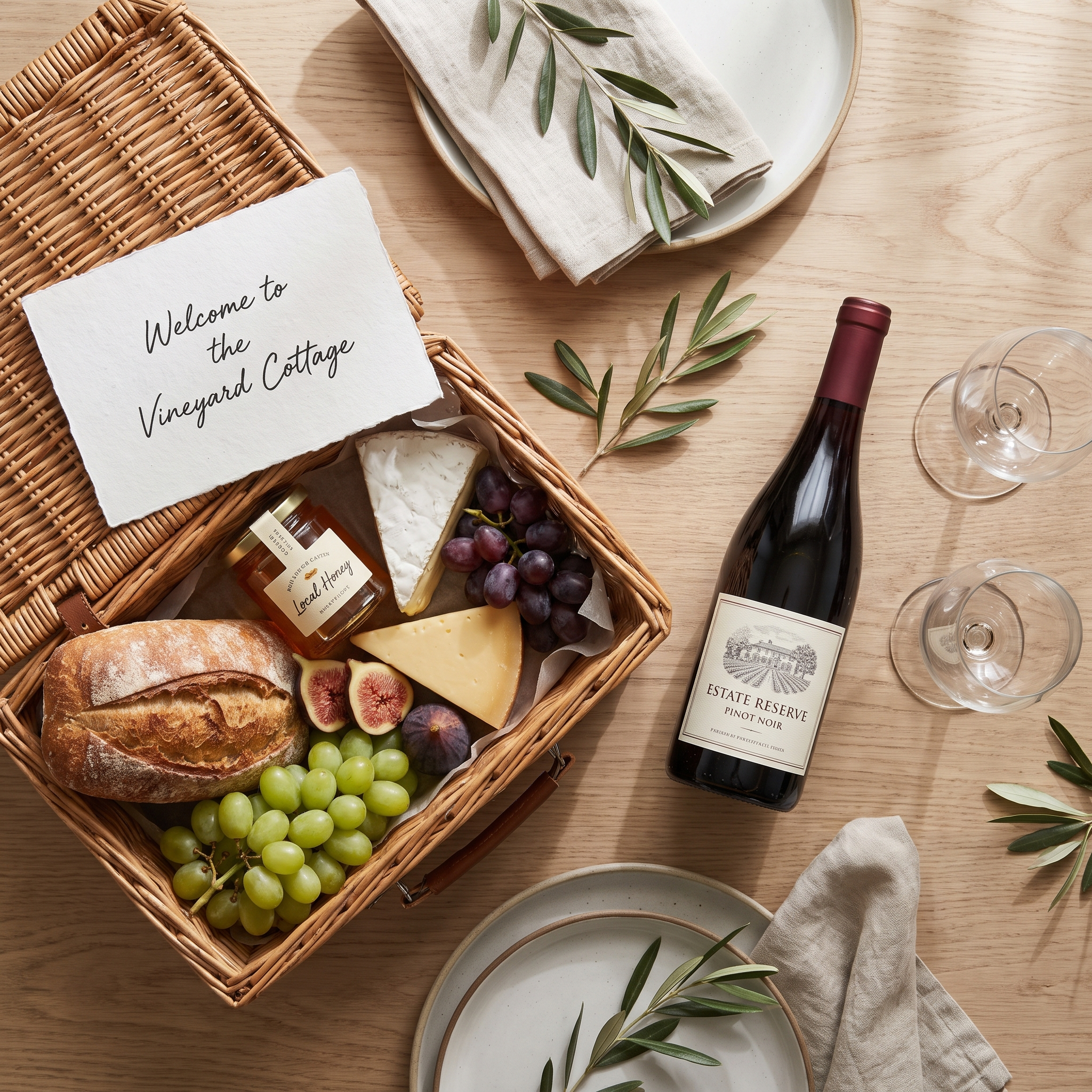 Welcome hamper flat lay
