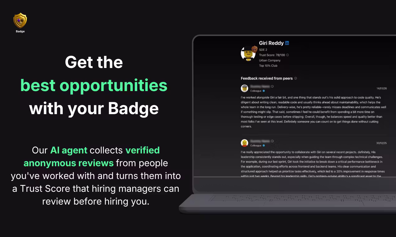 Badge Review 2026: The AI Agent That Collects Anonymous Peer Reviews and Builds a Portable Trust Score — In a World Where Resumes Can't Be Trusted - Screenshot 1