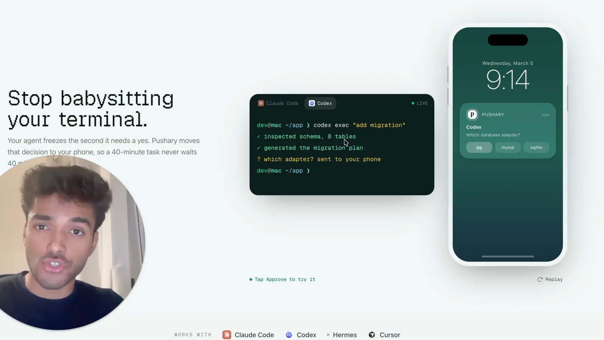 Developer workflow on terminal and phone app