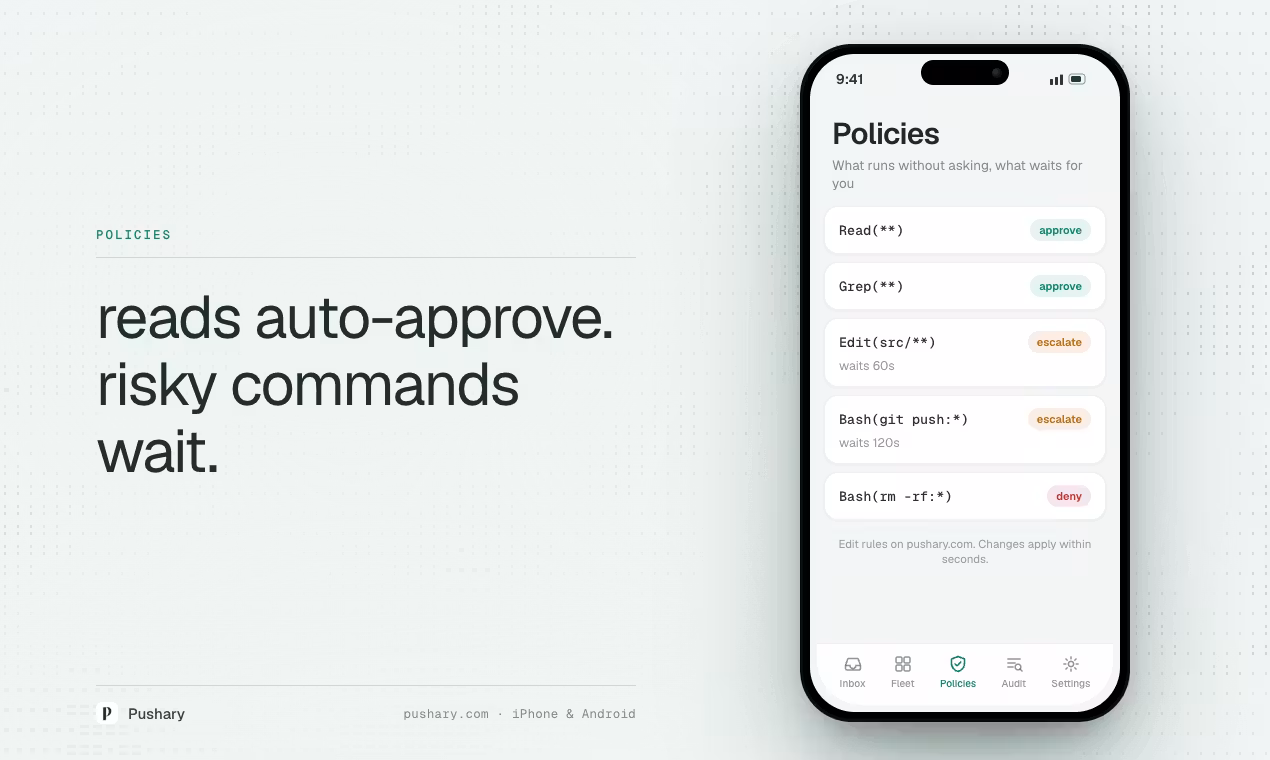 Smartphone displaying policy approval options