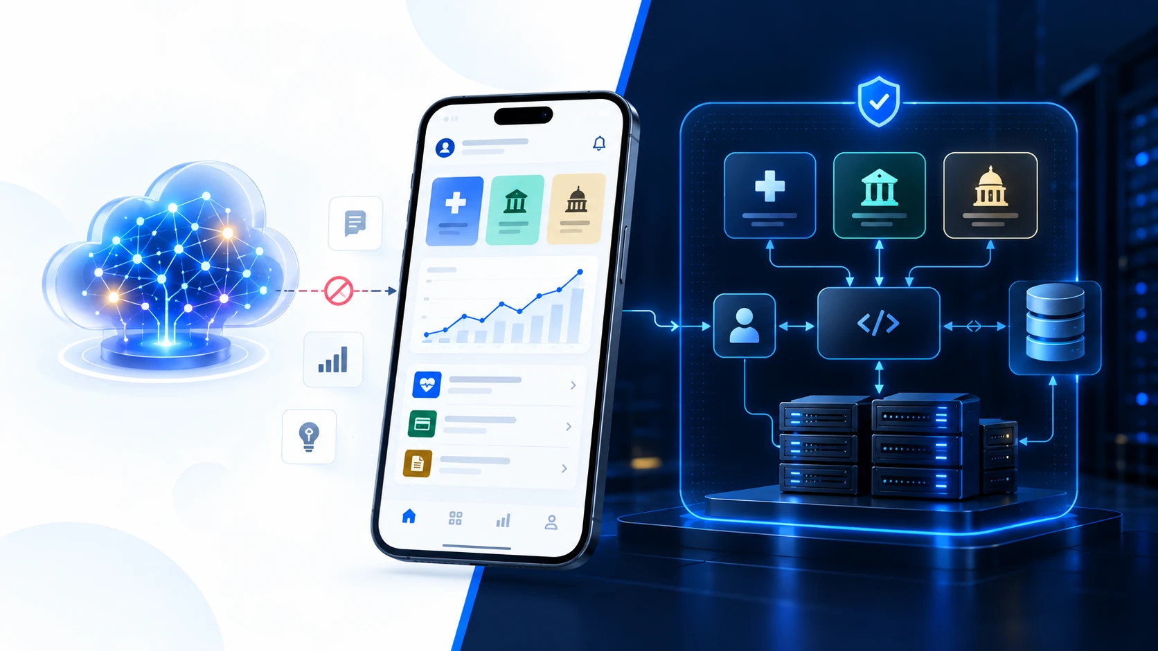 Secure custom mobile application architecture protecting government, financial, and healthcare data without unnecessary generative AI dependencies