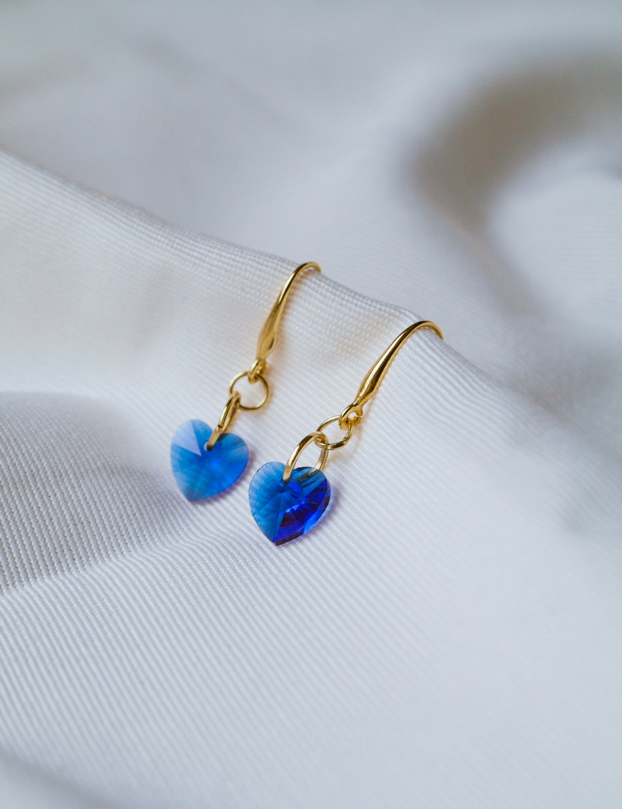 Blue Heart Dangling Earring with Golden Top