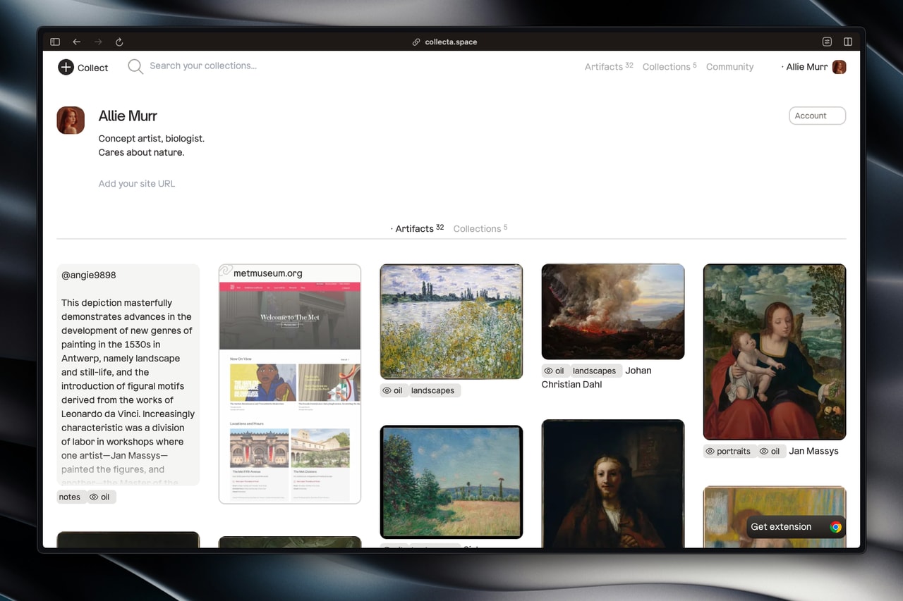 User profile on Collecta