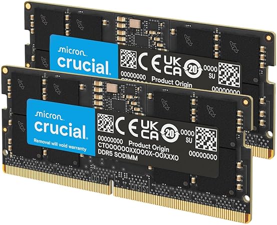 Crucial RAM 32Go Kit (2x16Go) DDR5 5600MHz (ou 5200MHz ou 4800MHz) Mémoire pour Ordinateur Portable CT2K16G56C46S5