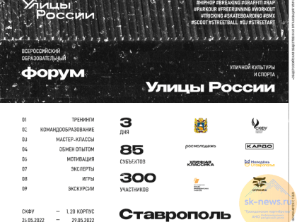 Участниками форума «Улицы России» в Ставрополе станут 300 лидеров уличной культуры