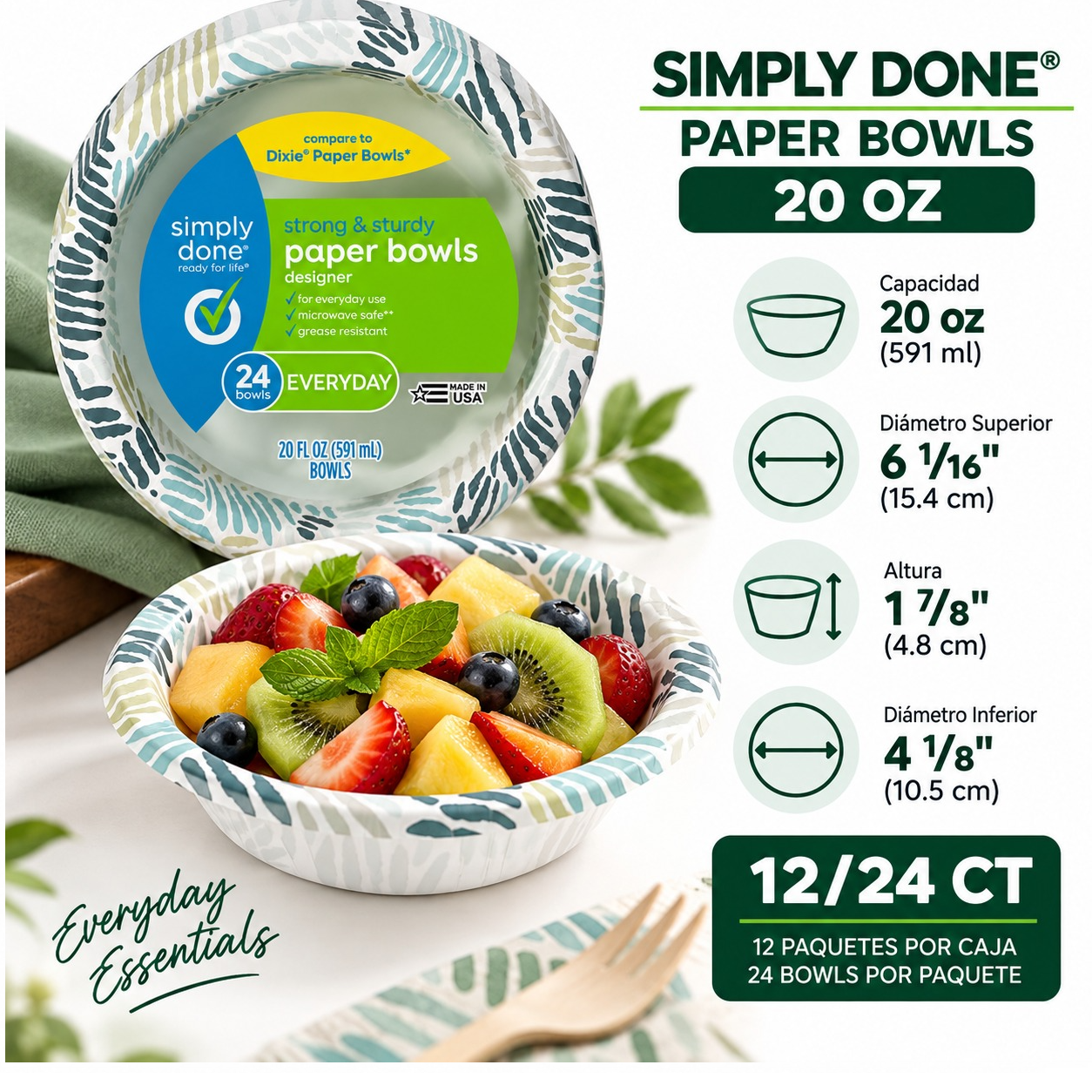 SIMPLY DONE PAPER BOWL 20OZ 12/24CT
