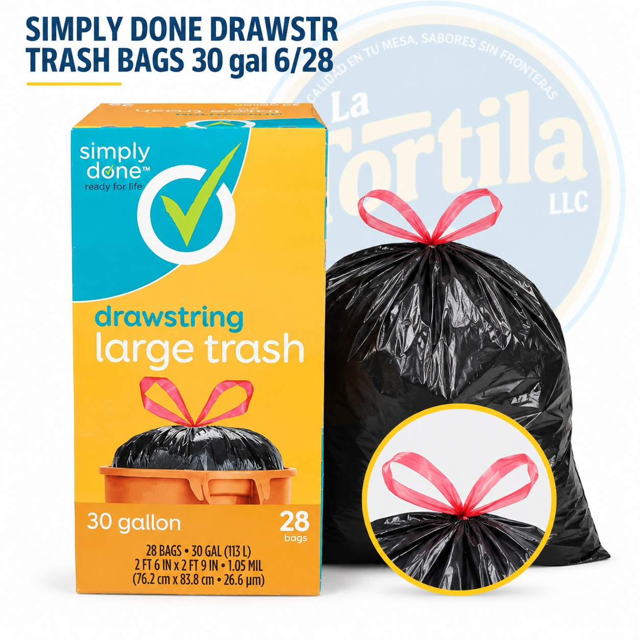 SIMPLY DONE DRAWSTR TRASH BAGS 30 gal 6/28
