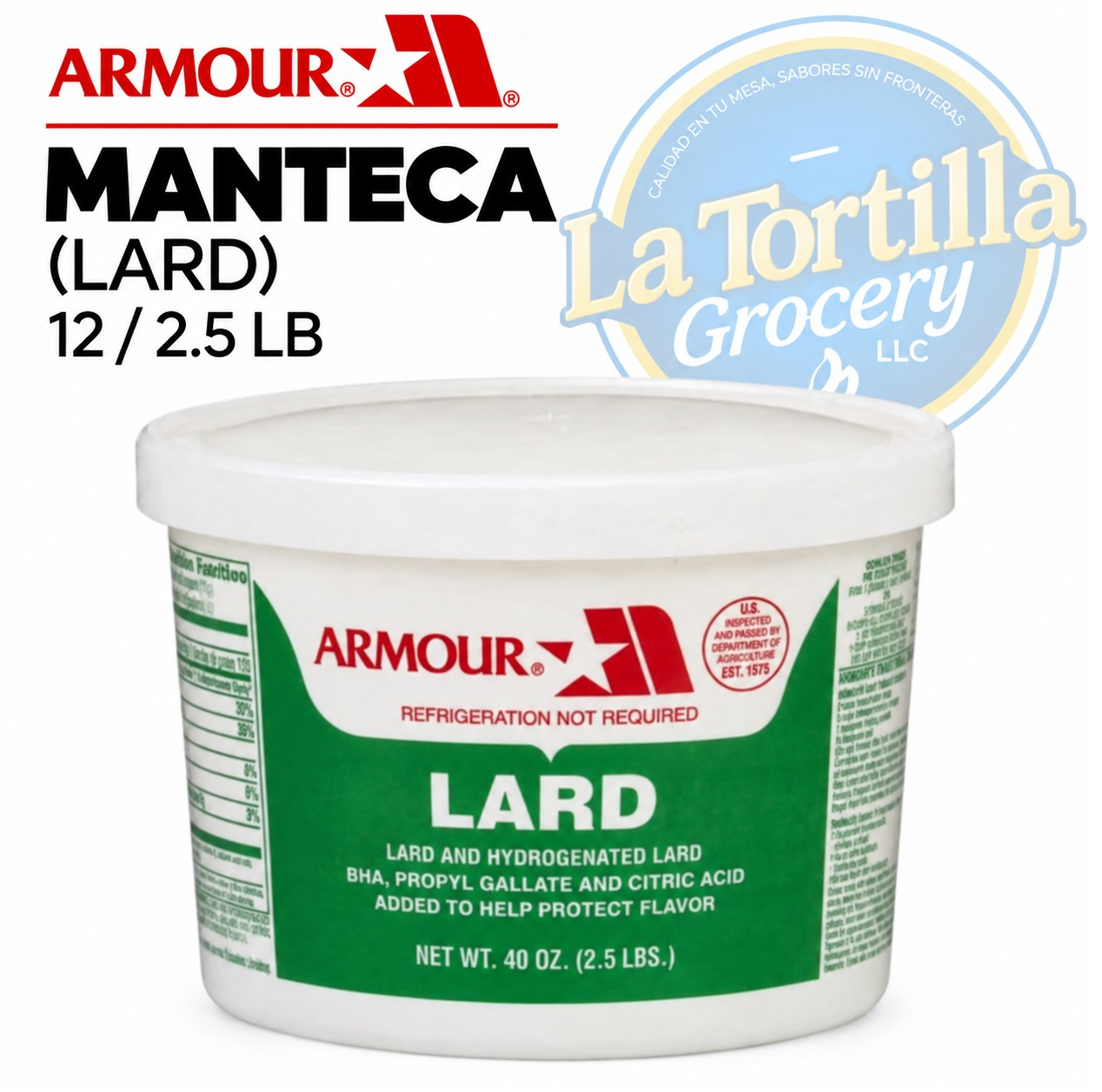 ARMOUR MANTECA (LARD) 12/2.5 LB