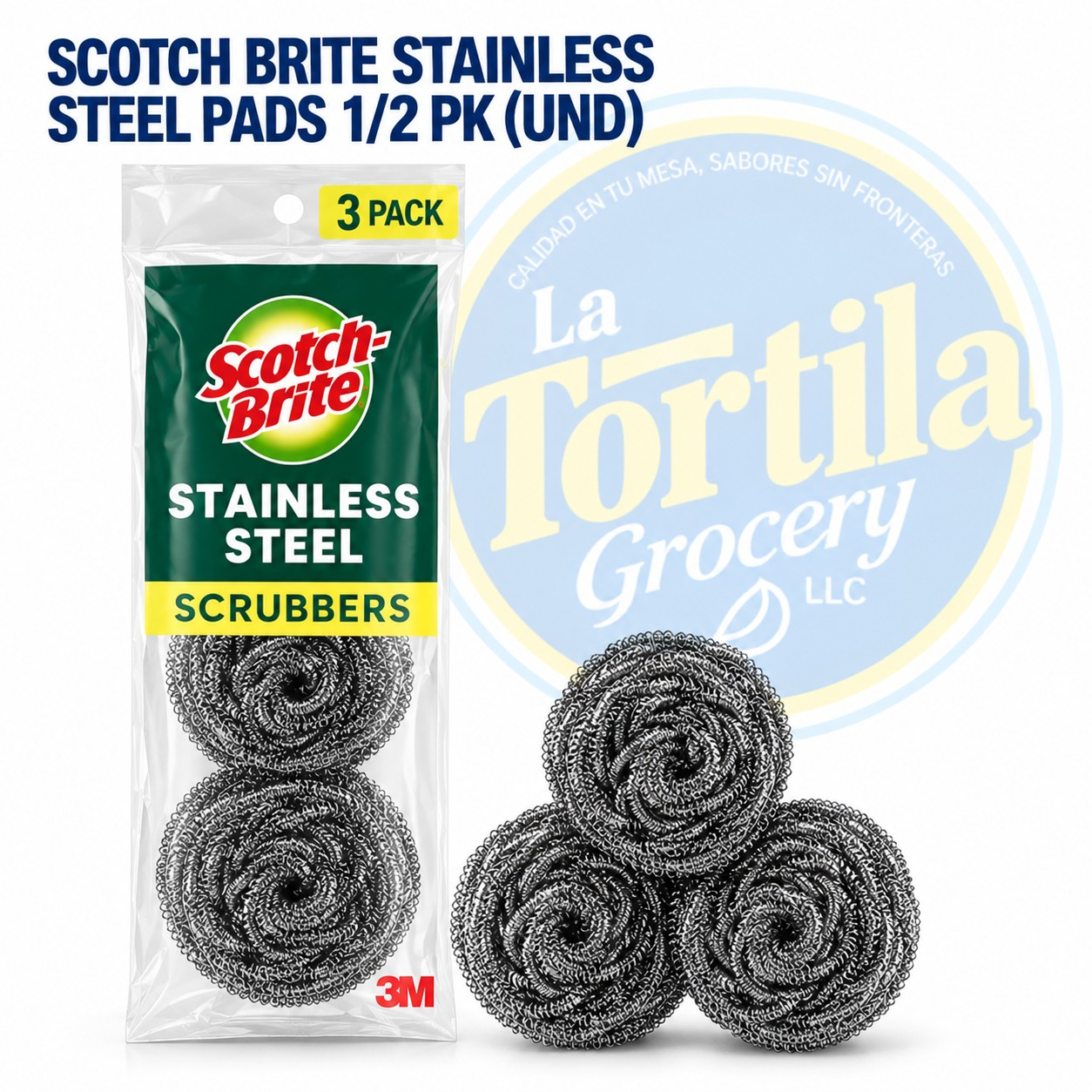 SCOTCH BRITE STAINLESS STEEL PADS 1/2 PK (UND)