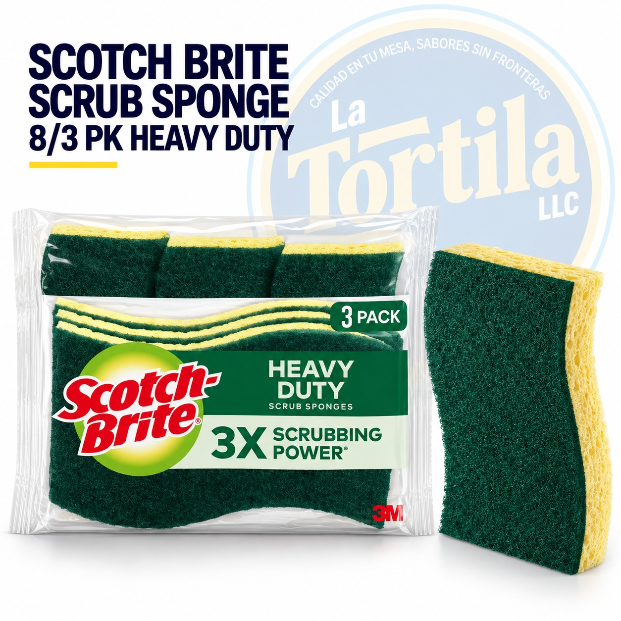 SCOTCH BRITE SCRUB SPONGE 8/3 PK HEAVY DUTY