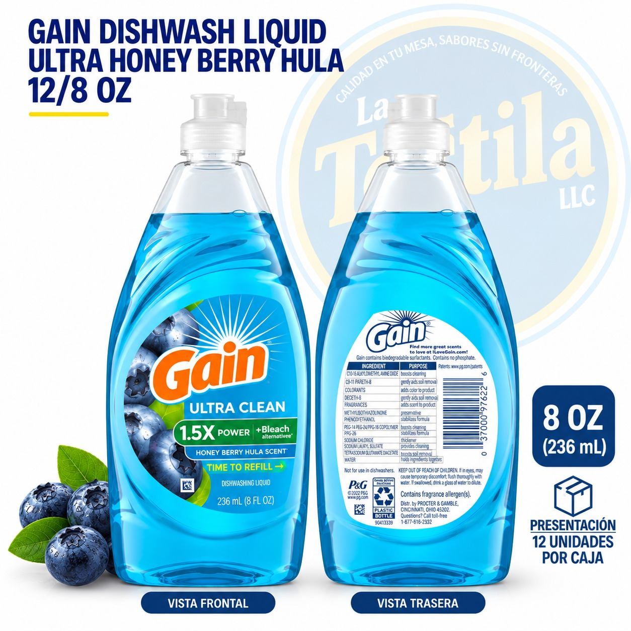 GAIN DISHWASH LIQUID ULTRA HONEY BERRY HULA 12/8 OZ