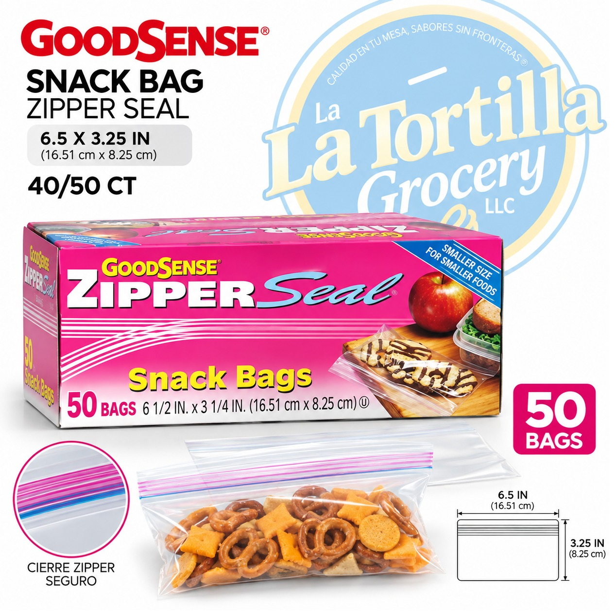 GOODSENSE SNACK ZIPPER BAG 6.5 X 3.25 IN 40/50 CT