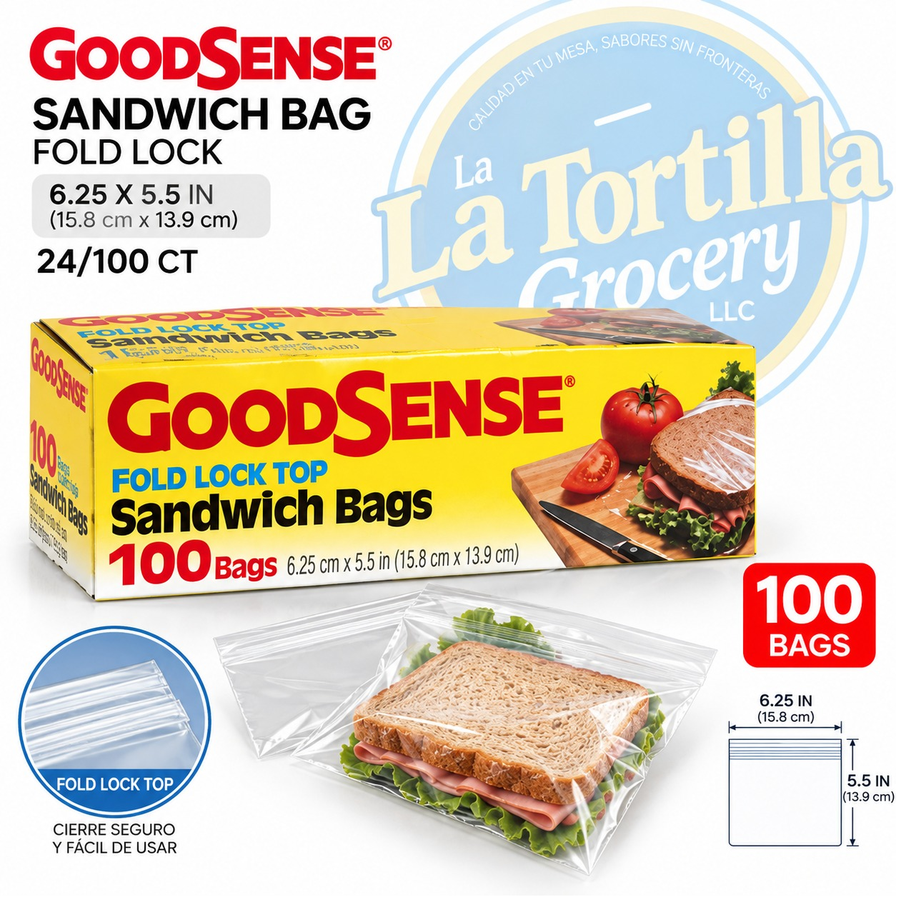 GOODSENSE SANDWICH BAG fold lock 6.25 X 5.5 IN 24/100 CT